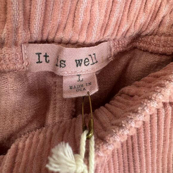 IT IS WELL LA Corduroy Crop Pant Pull-on Relax Fit Pink Cotton Women's L New - Picture 6 of 11